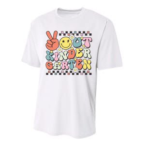 Groovy Last Day Of School Peace Out Kindergarten Performance Sprint T-Shirt