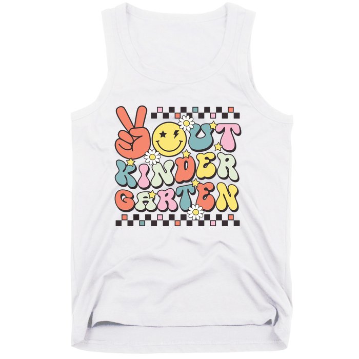 Groovy Last Day Of School Peace Out Kindergarten Tank Top