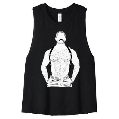 G.A.Y Leather Daddy Man Bear Kink Fetish Bdsm Mustache Women's Racerback Cropped Tank