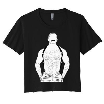 G.A.Y Leather Daddy Man Bear Kink Fetish Bdsm Mustache Women's Crop Top Tee