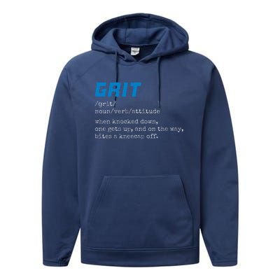 Grit Lions Definition Funny Detroit City Performance Fleece Hoodie