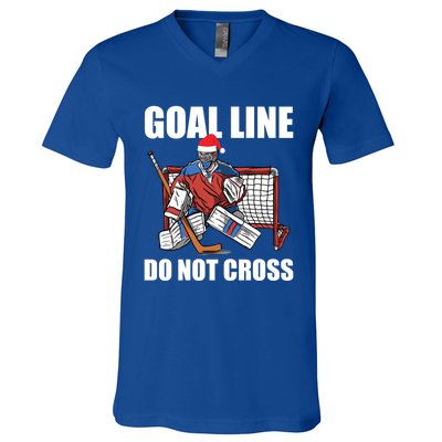 Goal Line Do Not Cross Santa Goalkeeper Christmas Goalie Gift V-Neck T-Shirt