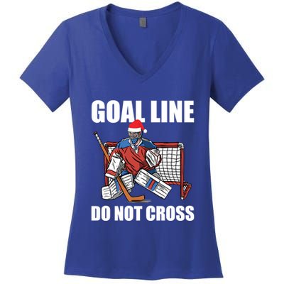 Goal Line Do Not Cross Santa Goalkeeper Christmas Goalie Gift Women's V-Neck T-Shirt