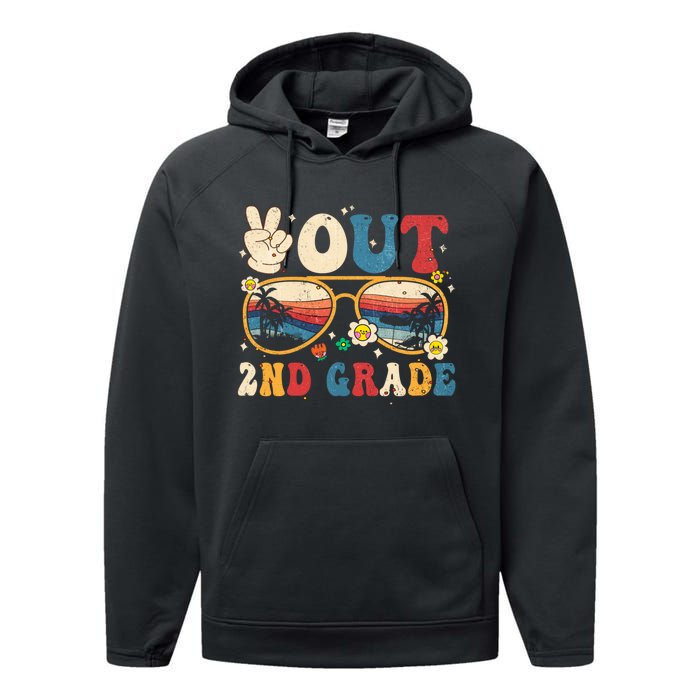 Groovy Last Day Of School Peace Out 2nd Grade Performance Fleece Hoodie