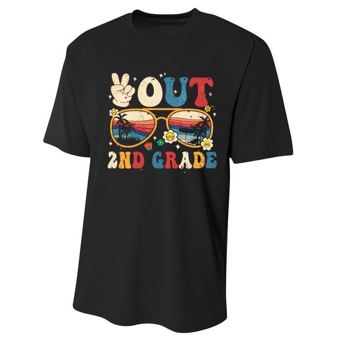 Groovy Last Day Of School Peace Out 2nd Grade Performance Sprint T-Shirt