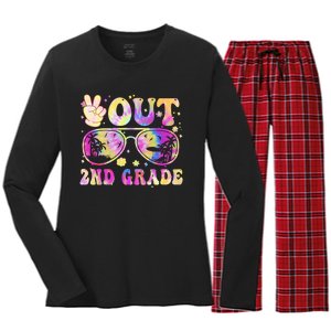 Groovy Last Day Of School Peace Out 2nd Grade Women's Long Sleeve Flannel Pajama Set 