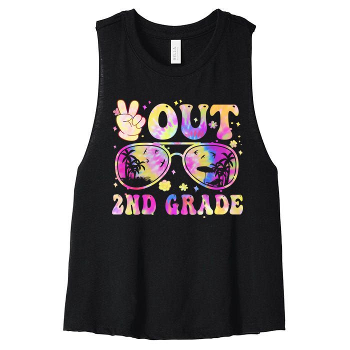 Groovy Last Day Of School Peace Out 2nd Grade Women's Racerback Cropped Tank