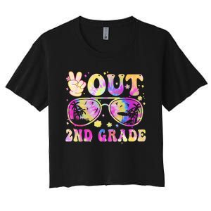 Groovy Last Day Of School Peace Out 2nd Grade Women's Crop Top Tee