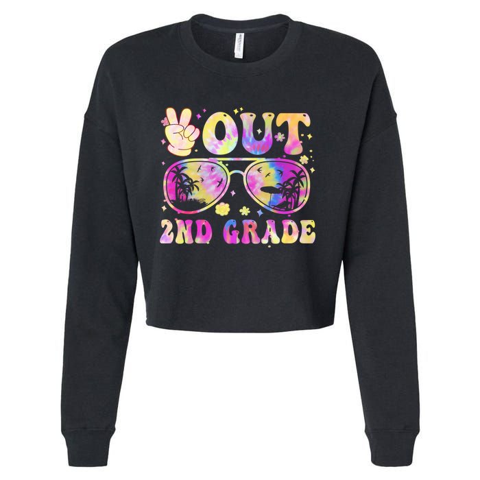 Groovy Last Day Of School Peace Out 2nd Grade Cropped Pullover Crew