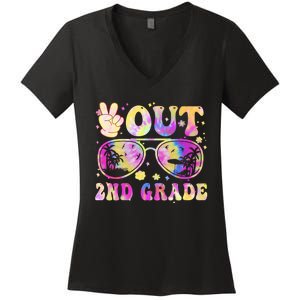 Groovy Last Day Of School Peace Out 2nd Grade Women's V-Neck T-Shirt