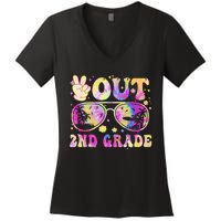 Groovy Last Day Of School Peace Out 2nd Grade Women's V-Neck T-Shirt