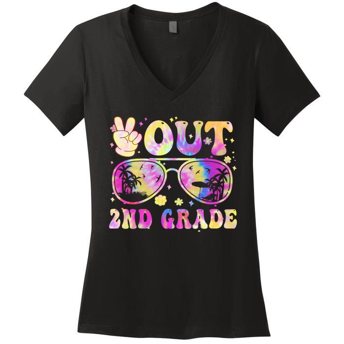 Groovy Last Day Of School Peace Out 2nd Grade Women's V-Neck T-Shirt