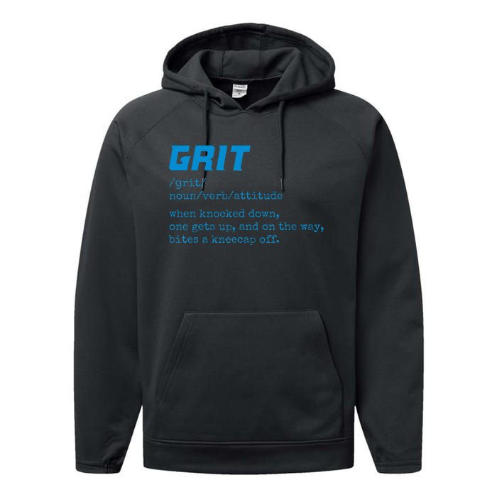 Grit Lions Definition Funny Detroit City Performance Fleece Hoodie