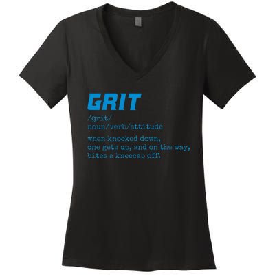 Grit Lions Definition Funny Detroit City Women's V-Neck T-Shirt