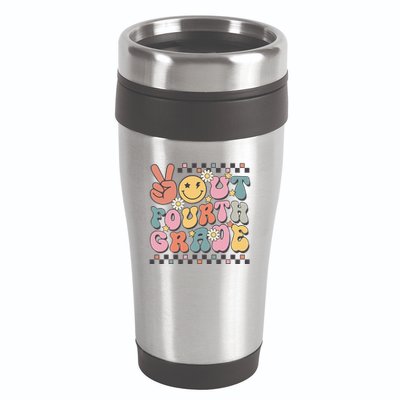Groovy Last Day Of School 4th Grade Peace Out Fourth Grade 16oz Travel Tumbler