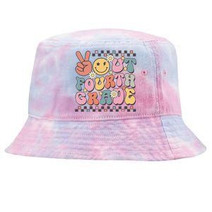 Groovy Last Day Of School 4th Grade Peace Out Fourth Grade Tie-Dyed Bucket Hat