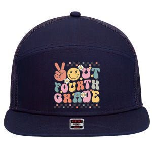 Groovy Last Day Of School 4th Grade Peace Out Fourth Grade 7 Panel Mesh Trucker Snapback Hat