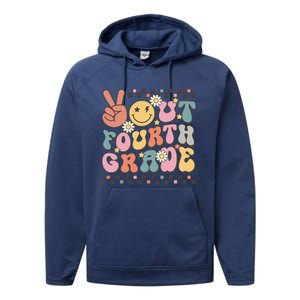 Groovy Last Day Of School 4th Grade Peace Out Fourth Grade Performance Fleece Hoodie