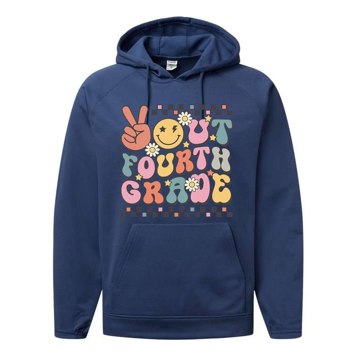 Groovy Last Day Of School 4th Grade Peace Out Fourth Grade Performance Fleece Hoodie