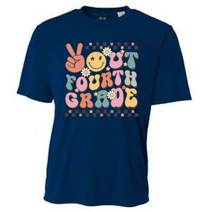 Groovy Last Day Of School 4th Grade Peace Out Fourth Grade Cooling Performance Crew T-Shirt