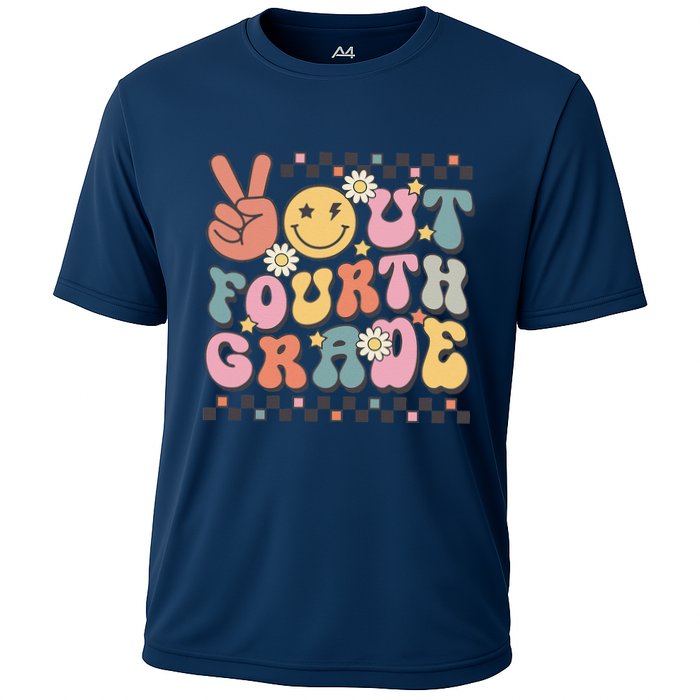 Groovy Last Day Of School 4th Grade Peace Out Fourth Grade Cooling Performance Crew T-Shirt