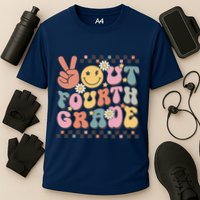 Groovy Last Day Of School 4th Grade Peace Out Fourth Grade Cooling Performance Crew T-Shirt