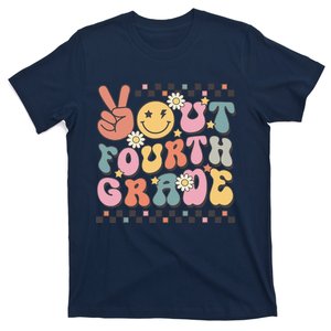 Groovy Last Day Of School 4th Grade Peace Out Fourth Grade T-Shirt