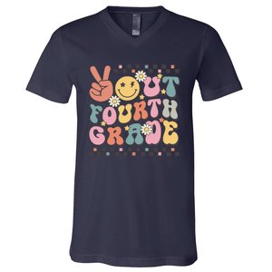 Groovy Last Day Of School 4th Grade Peace Out Fourth Grade V-Neck T-Shirt