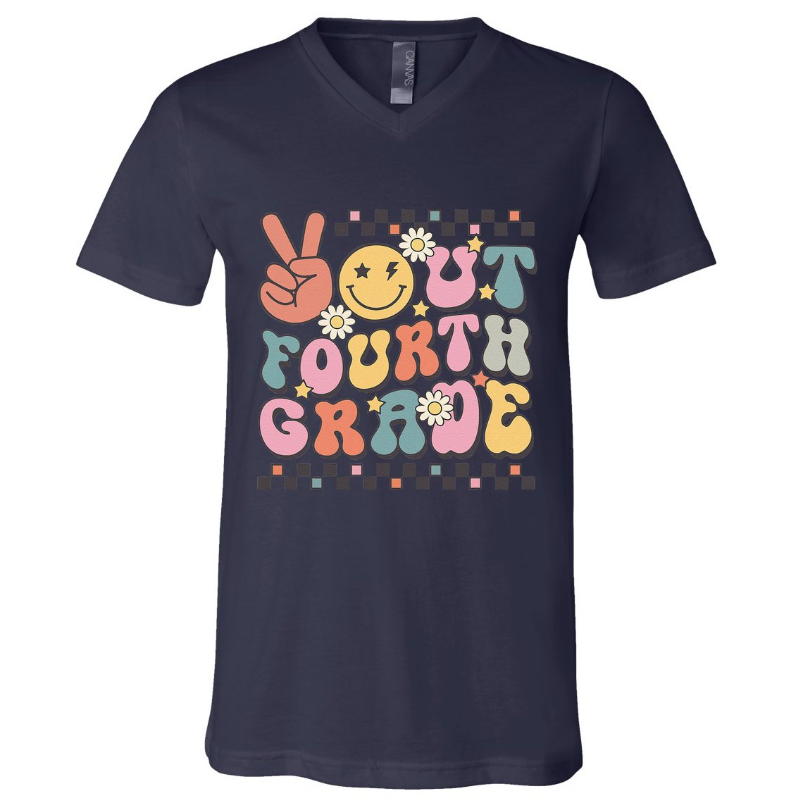 Groovy Last Day Of School 4th Grade Peace Out Fourth Grade V-Neck T-Shirt