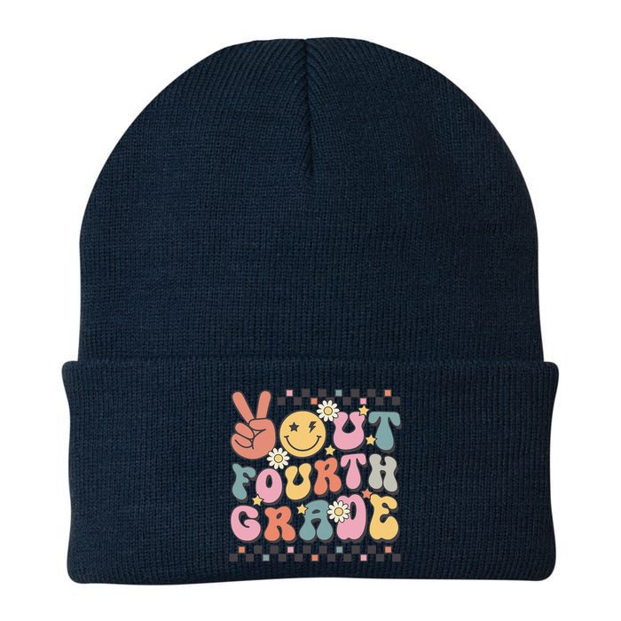 Groovy Last Day Of School 4th Grade Peace Out Fourth Grade Knit Cap Winter Beanie