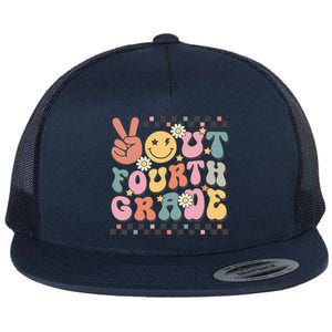 Groovy Last Day Of School 4th Grade Peace Out Fourth Grade Flat Bill Trucker Hat