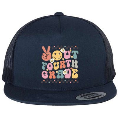 Groovy Last Day Of School 4th Grade Peace Out Fourth Grade Flatbill Hat