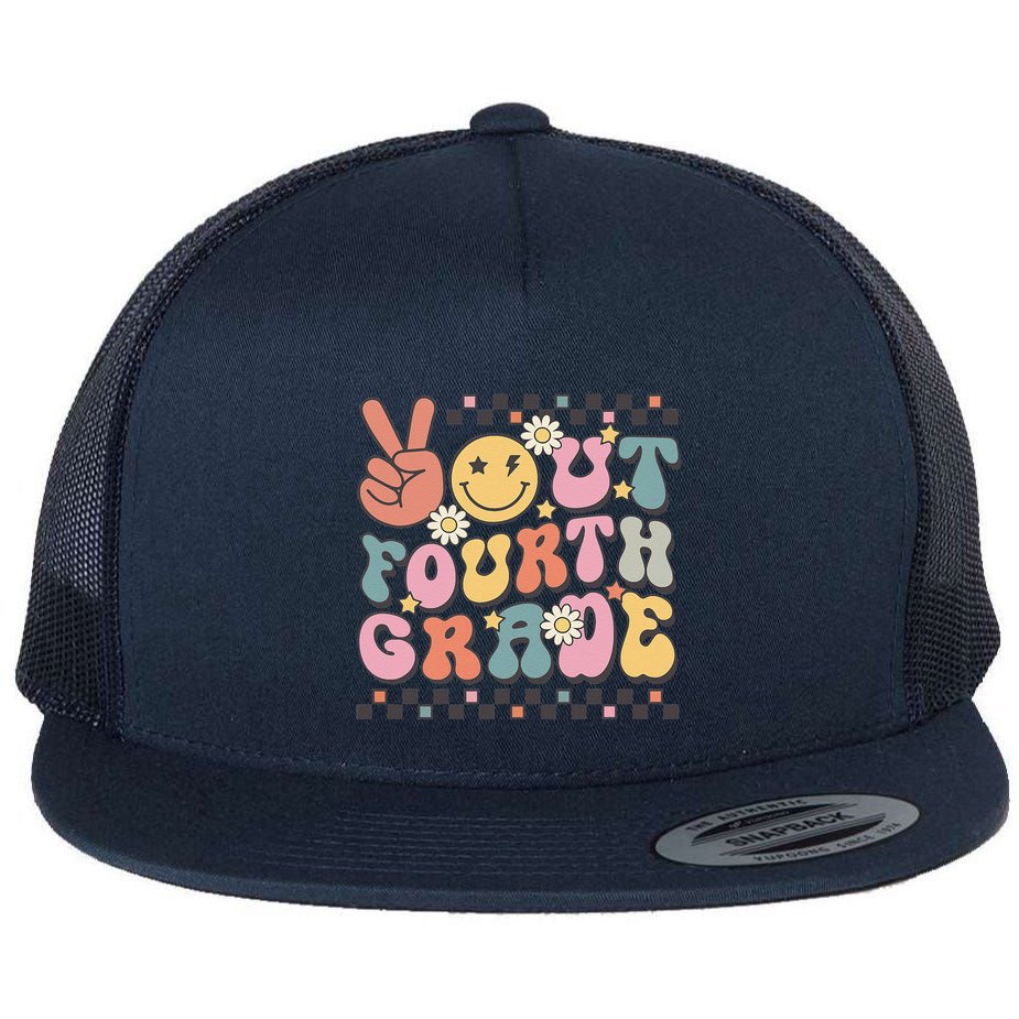 Groovy Last Day Of School 4th Grade Peace Out Fourth Grade Flat Bill Trucker Hat