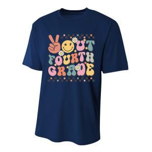 Groovy Last Day Of School 4th Grade Peace Out Fourth Grade Performance Sprint T-Shirt