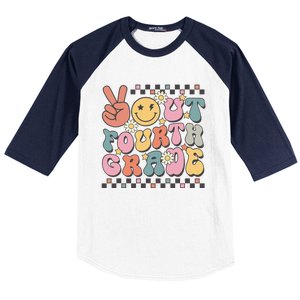 Groovy Last Day Of School 4th Grade Peace Out Fourth Grade Baseball Sleeve Shirt