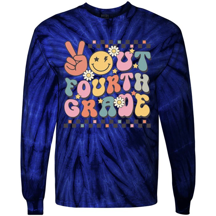 Groovy Last Day Of School 4th Grade Peace Out Fourth Grade Tie-Dye Long Sleeve Shirt