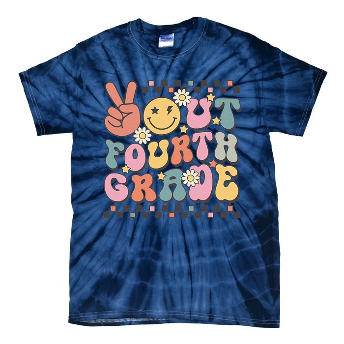 Groovy Last Day Of School 4th Grade Peace Out Fourth Grade Tie-Dye T-Shirt