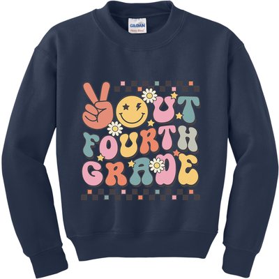 Groovy Last Day Of School 4th Grade Peace Out Fourth Grade Kids Sweatshirt