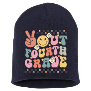 Groovy Last Day Of School 4th Grade Peace Out Fourth Grade Short Acrylic Beanie