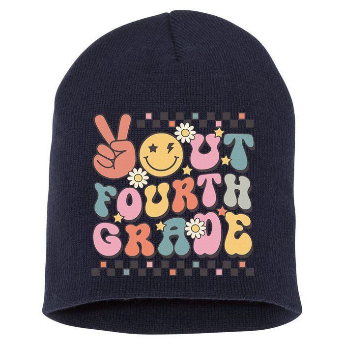 Groovy Last Day Of School 4th Grade Peace Out Fourth Grade Short Acrylic Beanie