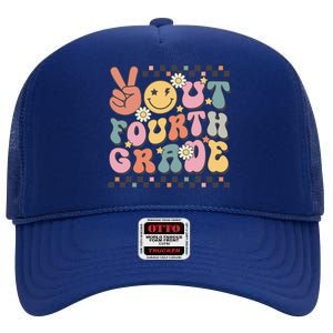 Groovy Last Day Of School 4th Grade Peace Out Fourth Grade High Crown Mesh Back Trucker Hat