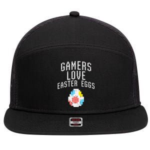 Gamers Love Easter Eggs Pixelated Easter Video Game Gaming 7 Panel Mesh Trucker Snapback Hat