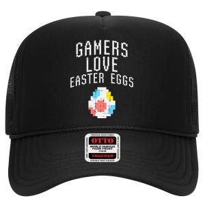 Gamers Love Easter Eggs Pixelated Easter Video Game Gaming High Crown Mesh Back Trucker Hat