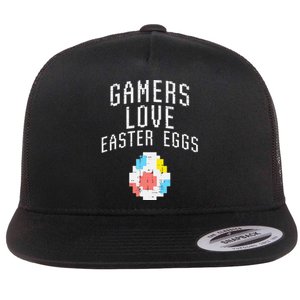 Gamers Love Easter Eggs Pixelated Easter Video Game Gaming Flat Bill Trucker Hat