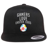 Gamers Love Easter Eggs Pixelated Easter Video Game Gaming Flat Bill Trucker Hat