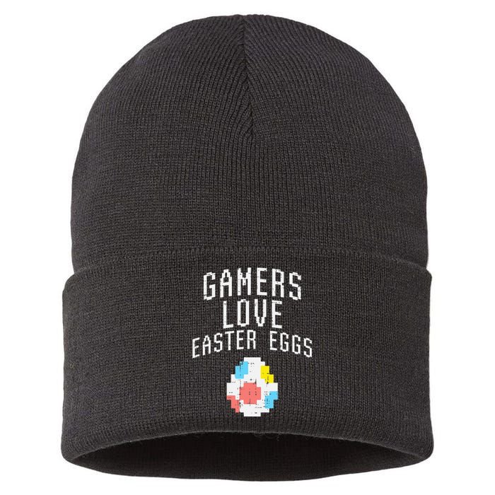 Gamers Love Easter Eggs Pixelated Easter Video Game Gaming Sustainable Knit Beanie