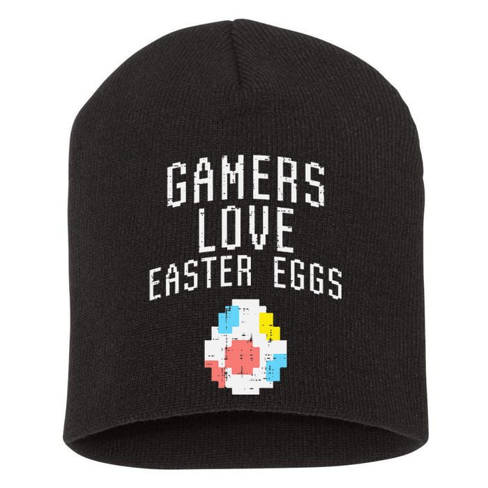 Gamers Love Easter Eggs Pixelated Easter Video Game Gaming Short Acrylic Beanie