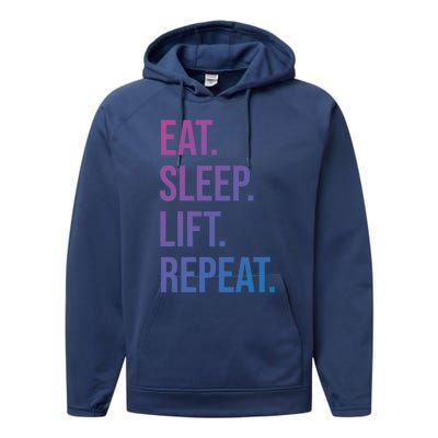 Gym Lifting Eat Sleep Lift Repeat Gift Performance Fleece Hoodie