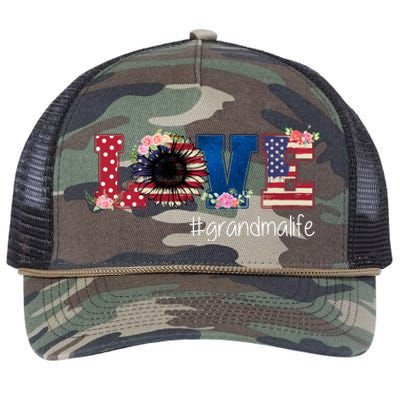 Grandma Life Floral Usa Flag Retro Rope Trucker Hat Cap