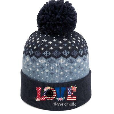 Grandma Life Floral Usa Flag The Baniff Cuffed Pom Beanie